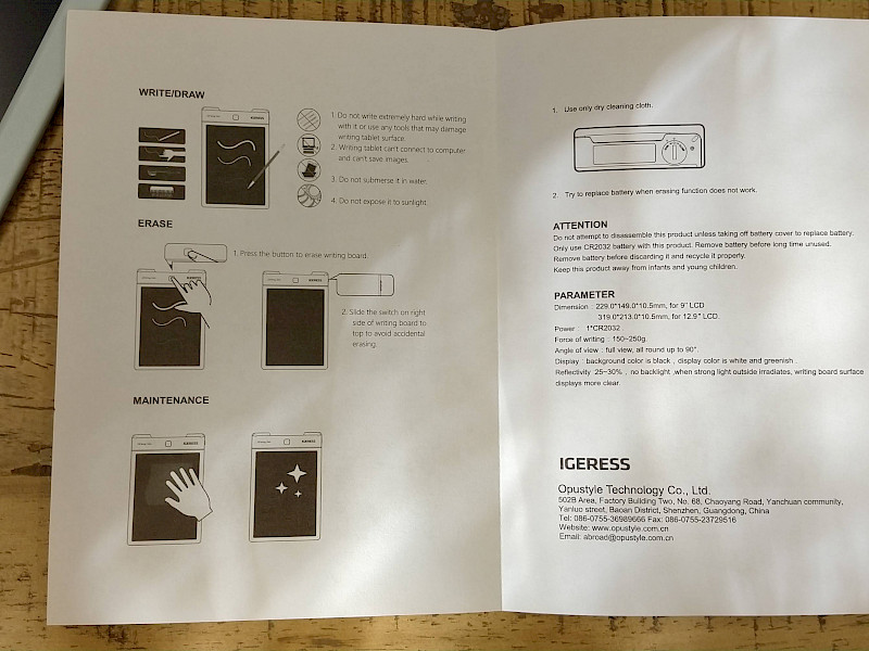 IGERESS - elektroniches Notizbuch im Test Die Bedienungsanleitung - © lifetester.net