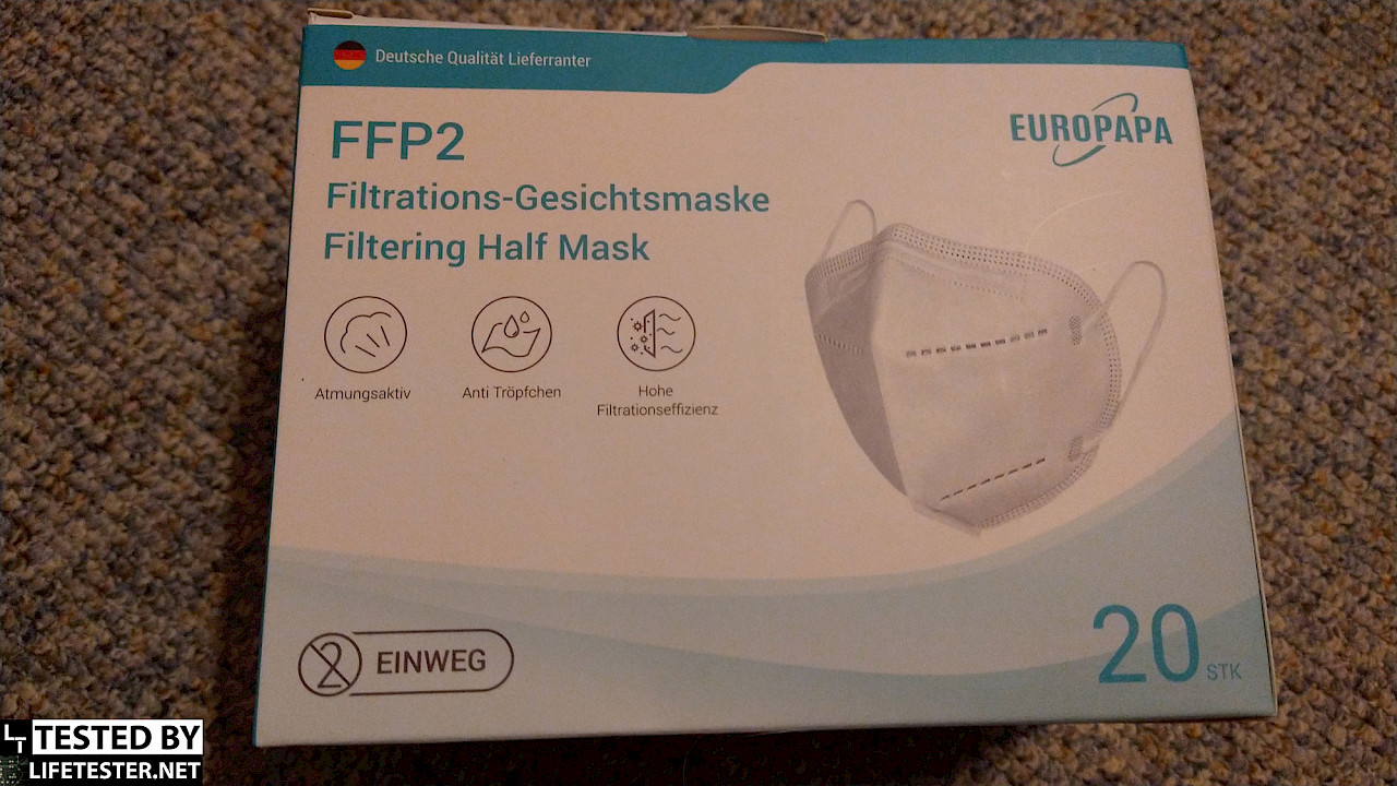 Im Test - EUROPAPA 20x FFP2 Atemschutzmaske - Erfahrungen Die Verpackung - © www.lifetester.net