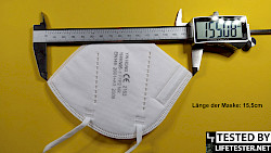 Im Test - EUROPAPA 20x FFP2 Atemschutzmaske - Erfahrungen Die Länge der Maske 15,5 cm - © www.lifetester.net