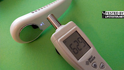 Im Test: tragbarer USB Nackenventilator in weiß mit 3 Leistungsstufen Lautstärke bei Stufe 2 - © www.lifetester.net