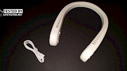 Im Test: tragbarer USB Nackenventilator in weiß mit 3 Leistungsstufen Alle Teile auf einen Blick - © www.lifetester.net