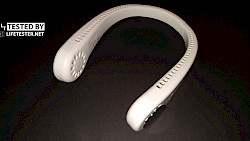 Im Test: tragbarer USB Nackenventilator in weiß mit 3 Leistungsstufen Der Ventilator aus unserem Test - © www.lifetester.net