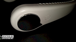 Im Test: tragbarer USB Nackenventilator in weiß mit 3 Leistungsstufen Designelement / Luftzufuhr - © www.lifetester.net