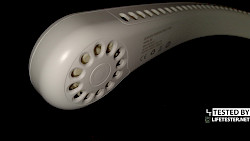 Im Test: tragbarer USB Nackenventilator in weiß mit 3 Leistungsstufen Auch hier wird Luft angesaugt - © www.lifetester.net