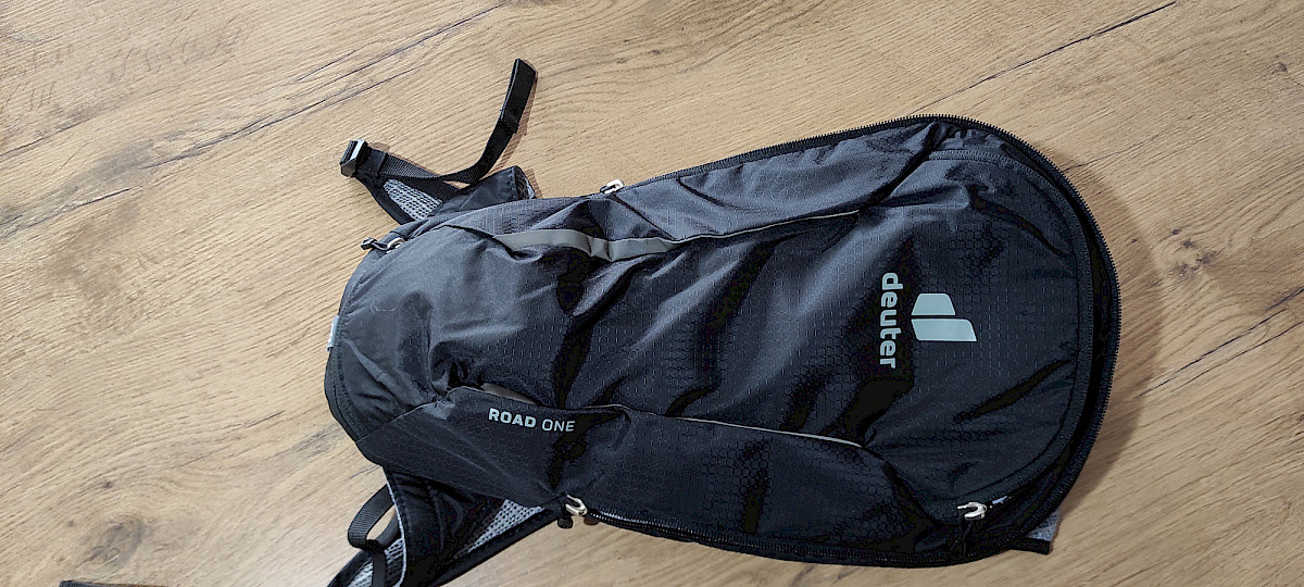 Full top view of the Deuter Road One backpack.