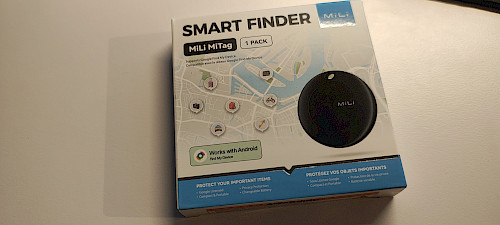 Verpackung des MiLi MiTag Smart Finders (1 Pack) – kompatibel mit Android Mein Gerät finden.